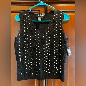 JAC Vintage Silk Beaded V-Neck Sweater Vest Size Large